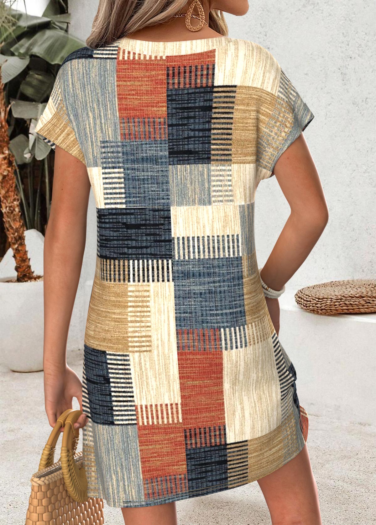 Multi Color Geometric Print Short Tummy Coverage Dress | picture 