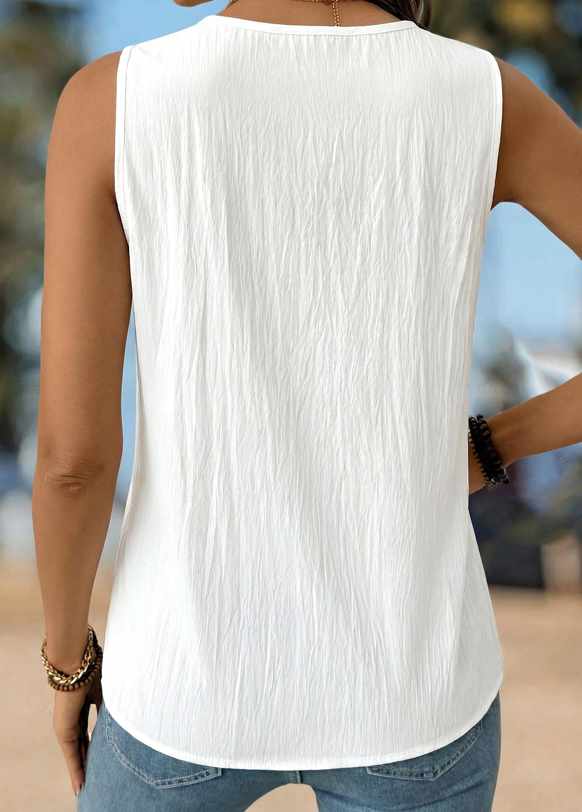 White Tummy Coverage Sleeveless Round Neck Tank Top | picture 