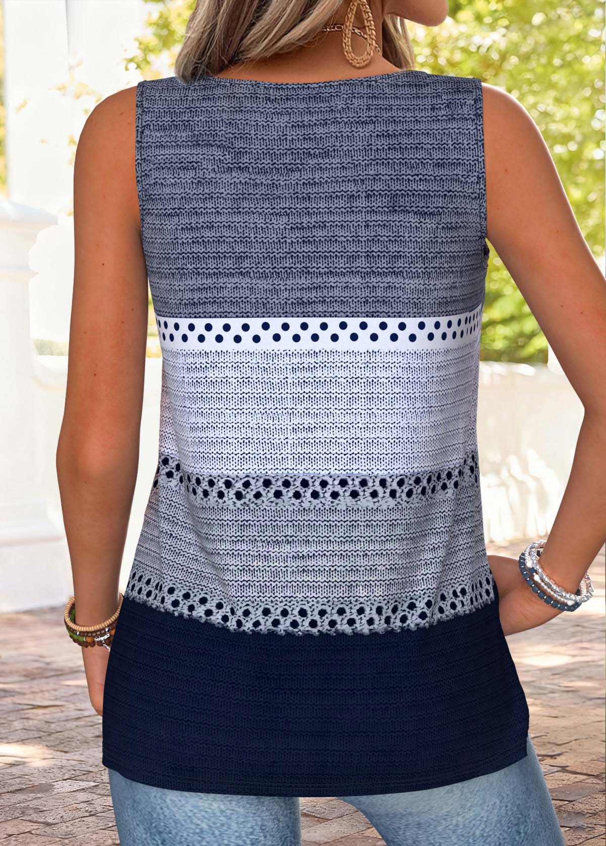 Blue Striped Tie Sleeveless V Neck Tank Top | picture 