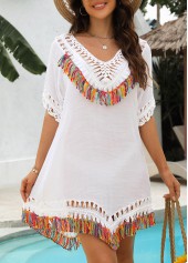 White Patchwork Tassel V Neck Cover Up | thumb picture 