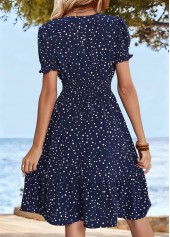 Navy Polka Dot Short Sleeve V Neck Dress | thumb picture 