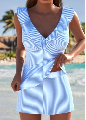 High Waisted Striped Blue Tankini Set