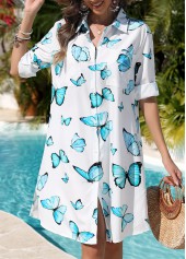 Pocket Butterfly Print White Cover Up | thumb picture 