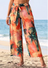 Tropical Plants Print Orange Cover Up