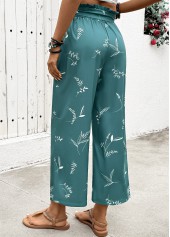 Turquoise Plants Print Wide Leg Elastic Waist Pants | thumb picture 