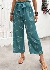 Turquoise Plants Print Wide Leg Elastic Waist Pants | thumb picture 