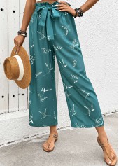 Turquoise Plants Print Wide Leg Elastic Waist Pants | thumb picture 