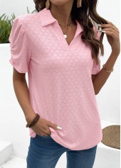 Pink Tummy Coverage Short Sleeve Turn Down Collar Blouse | thumb picture 