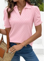 Pink Tummy Coverage Short Sleeve Turn Down Collar Blouse | thumb picture 