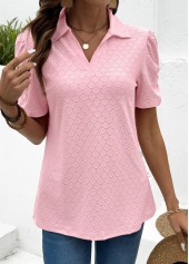 Pink Tummy Coverage Short Sleeve Turn Down Collar Blouse | thumb picture 