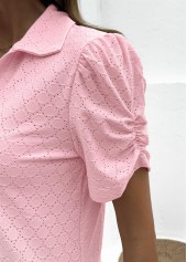 Pink Tummy Coverage Short Sleeve Turn Down Collar Blouse | thumb picture 