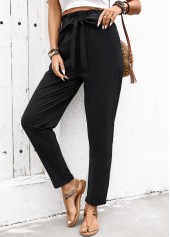Black Soft Straight Leg Elastic Waist High Waisted Pants | thumb picture 