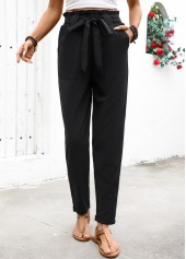 Black Soft Straight Leg Elastic Waist High Waisted Pants | thumb picture 