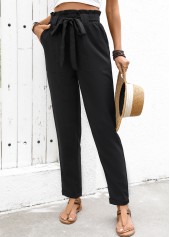 Black Soft Straight Leg Elastic Waist High Waisted Pants | thumb picture 
