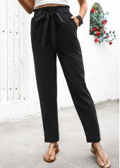 Black Soft Straight Leg Elastic Waist High Waisted Pants | thumb picture 