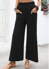 Black Soft Wide Leg Elastic Waist High Waisted Pants