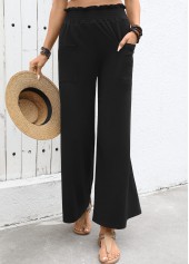 Black Soft Wide Leg Elastic Waist High Waisted Pants | thumb picture 