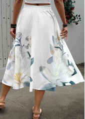 Beige Floral Print A Line Elastic Waist Skirt | thumb picture 