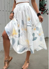 Beige Floral Print A Line Elastic Waist Skirt | thumb picture 