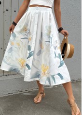 Beige Floral Print A Line Elastic Waist Skirt | thumb picture 