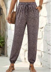Gray Brown Leopard Jogger Elastic Waist High Waisted Pants