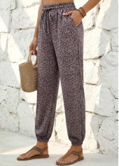Gray Brown Leopard Jogger Elastic Waist High Waisted Pants | thumb picture 