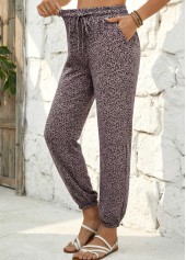 Gray Brown Leopard Jogger Elastic Waist High Waisted Pants | thumb picture 