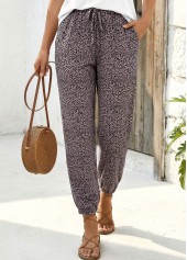 Gray Brown Leopard Jogger Elastic Waist High Waisted Pants | thumb picture 