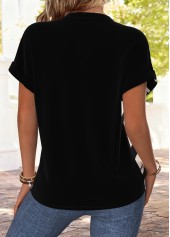 Black Striped Tummy Coverage Short Sleeve Split Neck Blouse | thumb picture 