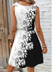 Black Floral Print Short Bowknot Sleeveless V Neck Dress | thumb picture 