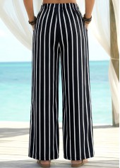 Black Soft Striped Wide Leg Elastic Waist Pants | thumb picture 