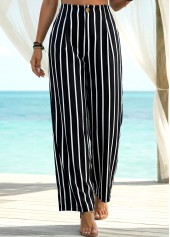 Black Soft Striped Wide Leg Elastic Waist Pants | thumb picture 