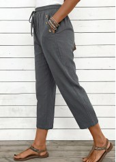 Grey Straight Leg Elastic Waist High Waisted Pants