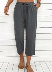 Grey Straight Leg Elastic Waist High Waisted Pants | thumb picture 