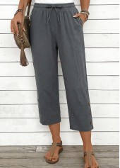 Grey Straight Leg Elastic Waist High Waisted Pants | thumb picture 