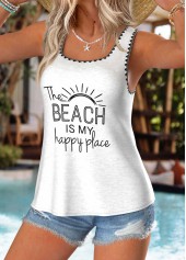 Raw White Letter Print Curved Hem Sleeveless Tank Top | thumb picture 