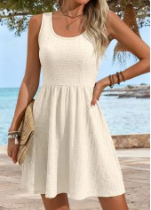 Beige Short Patchwork Sleeveless Round Neck Dress | thumb picture 