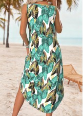 Green Leaf Print Tummy Coverage A Line Sleeveless Dress | thumb picture 