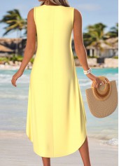 Light Yellow Floral Print Curved Hem Sleeveless Dress | thumb picture 
