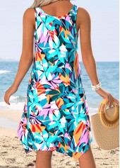 Multi Color Leaf Print Handkerchief Hem Sleeveless Dress | thumb picture 