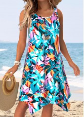 Multi Color Leaf Print Handkerchief Hem Sleeveless Dress | thumb picture 