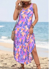 Multi Color Leaf Print Tummy Coverage A Line Dress