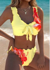 Pull On Light Yellow Floral Print Bikini Set | thumb picture 