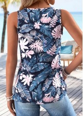 Dusty Blue Leaf Print Patchwork Sleeveless Tank Top | thumb picture 