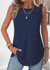 Navy Tummy Coverage Sleeveless Round Neck Tank Top