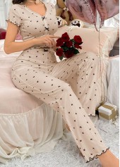 Light Coffee Heart Print Lounge Top and Pants | thumb picture 