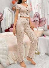 Light Coffee Heart Print Lounge Top and Pants | thumb picture 
