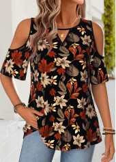 Multi Color Floral Print Curved Hem T Shirt | thumb picture 