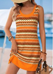 Orange Striped Patchwork Sleeveless Scoop Neck Dress | thumb picture 