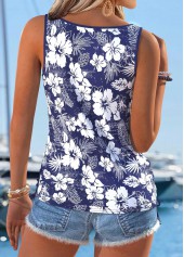 Navy Tummy Coverage Floral Print Sleeveless Tank Top | thumb picture 